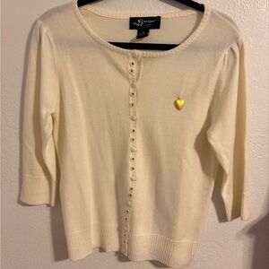 Women's Cream Heart Sweater with Button details